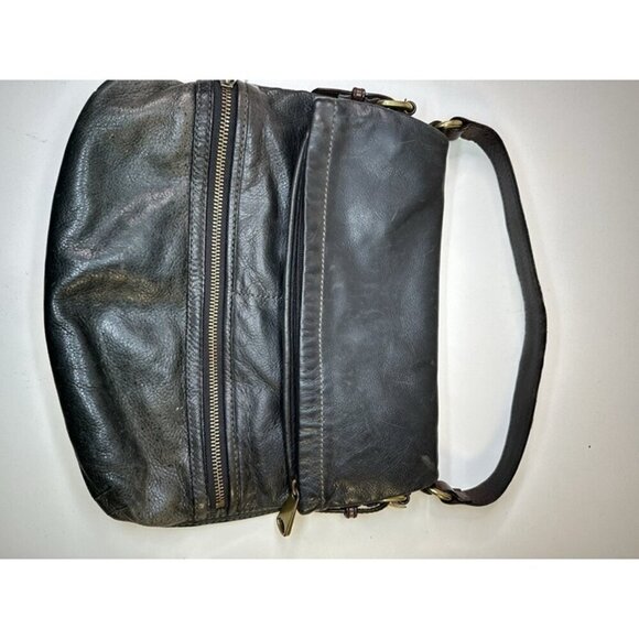 Vintage FOSSIL Explorer Foldover Leather Black&Brown Versatile Shoulder Bag EUC - Picture 7 of 12